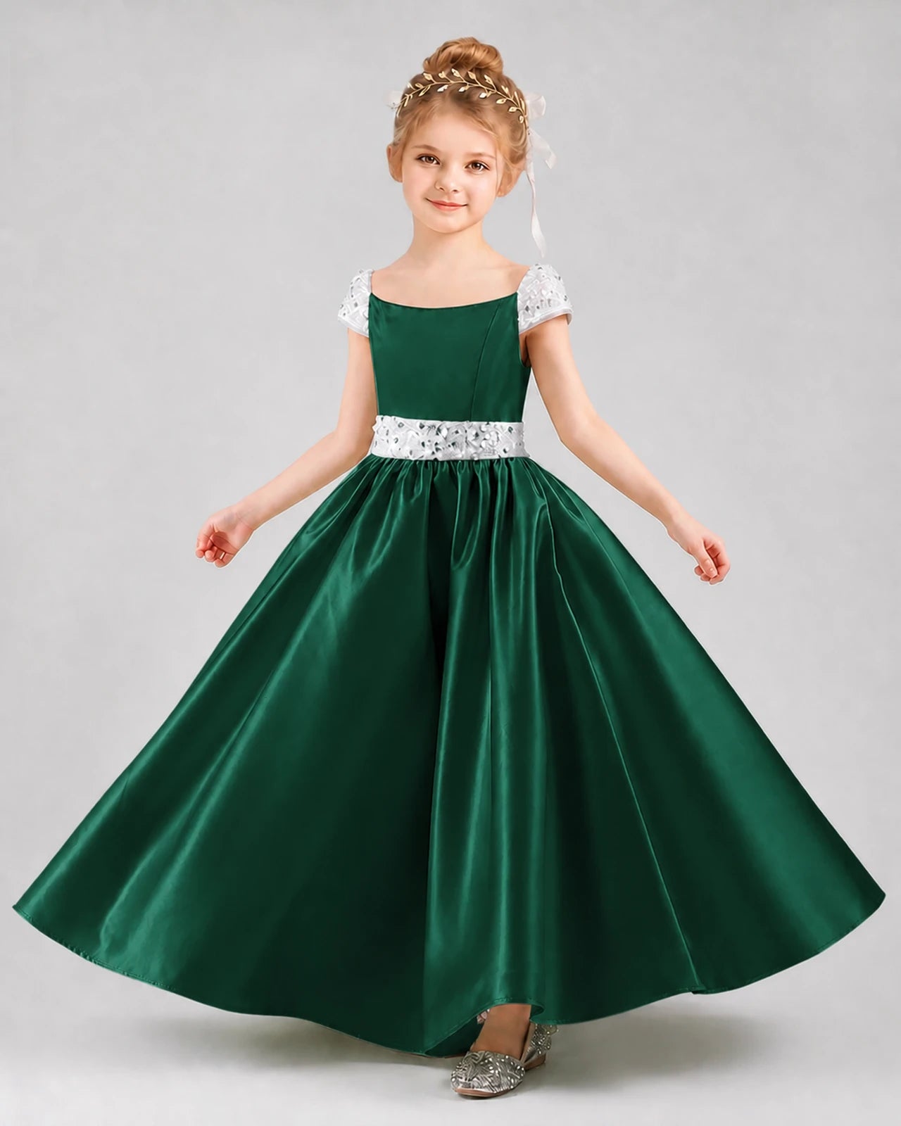 Dark Green Satin Ball Gown Pageant Dresses