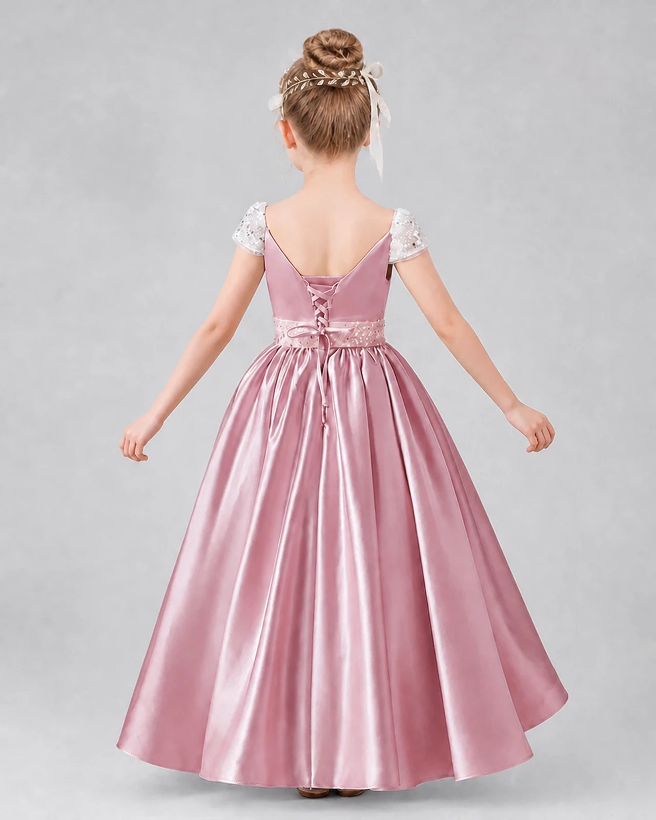 Dusty Rose Satin Ball Gown Pageant Dresses Back View