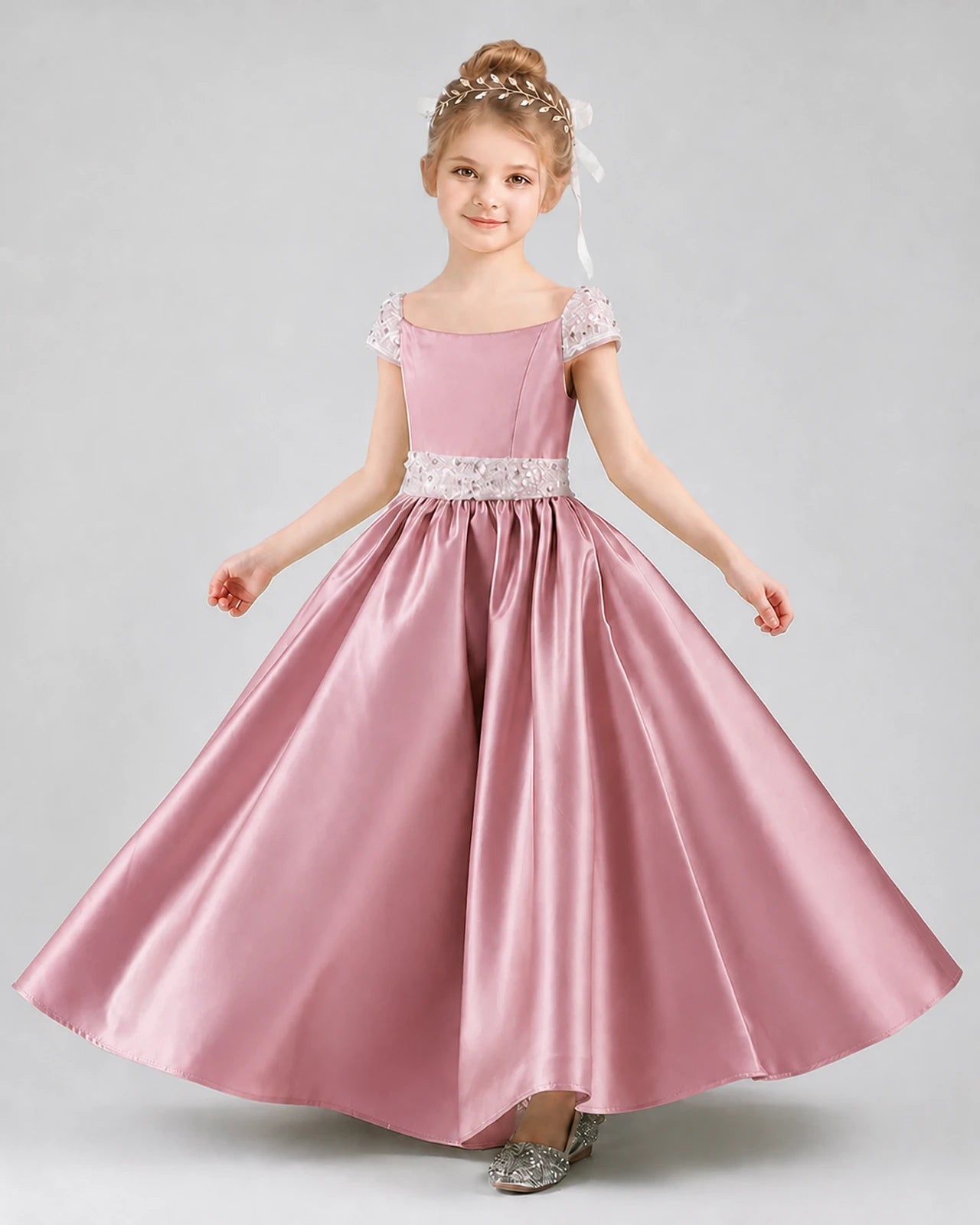 Dusty Rose Satin Ball Gown Pageant Dresses