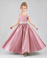 Dusty Rose Satin Ball Gown Pageant Dresses