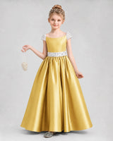 Gold Satin A-Line Pageant Dresses Front View