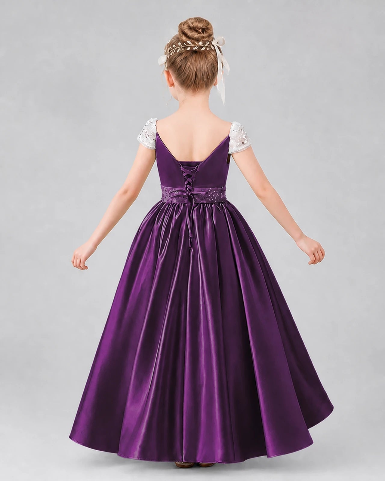 Grape Satin A-Line Pageant Dress Back View