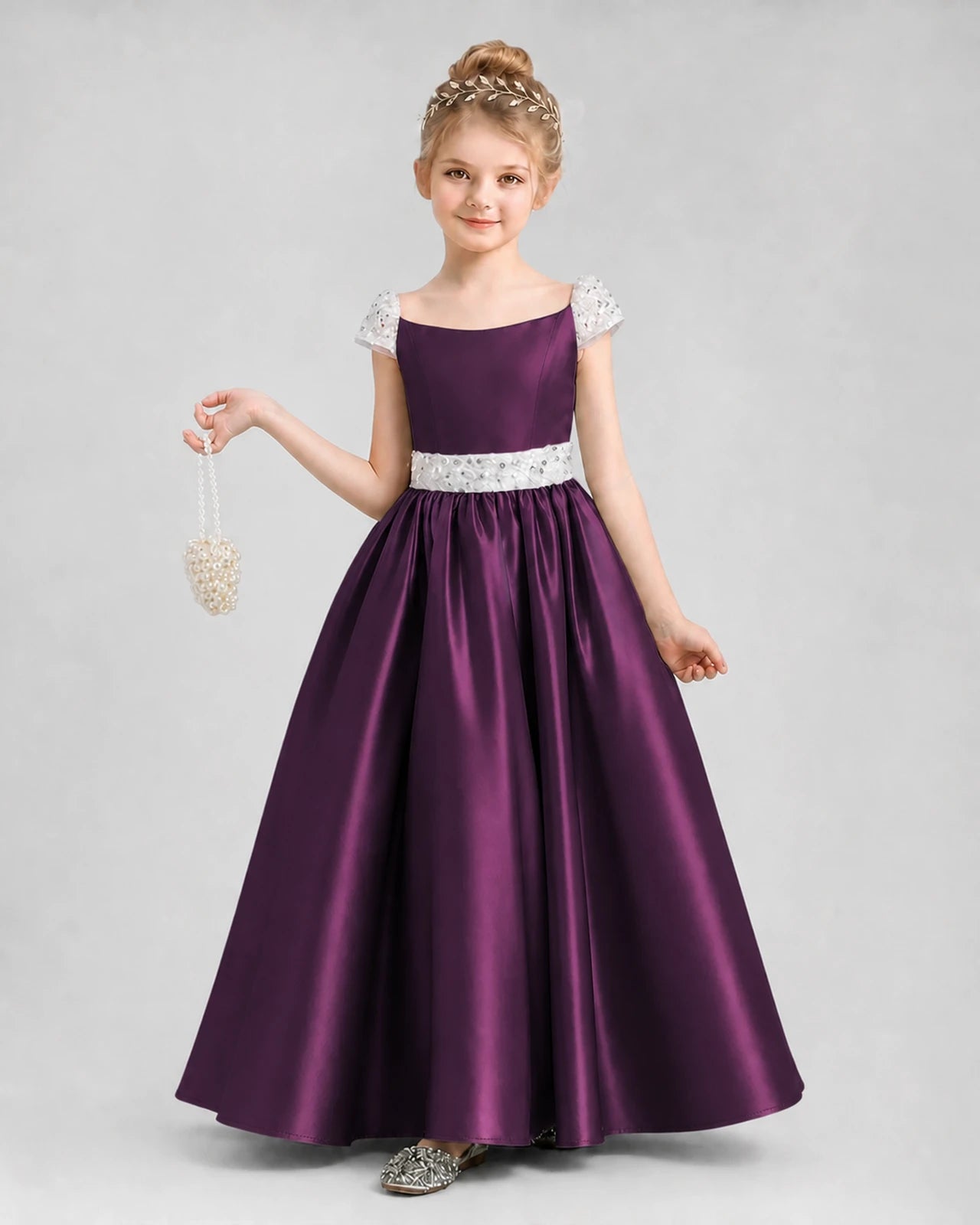 Grape Satin A-Line Pageant Dresses Front View