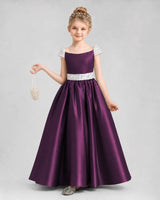 Grape Satin A-Line Pageant Dresses Front View