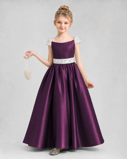 Grape Satin A-Line Pageant Dresses Front View