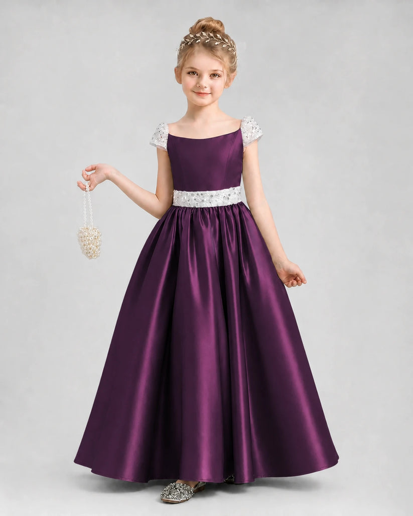 Grape Satin A-Line Pageant Dresses Front View
