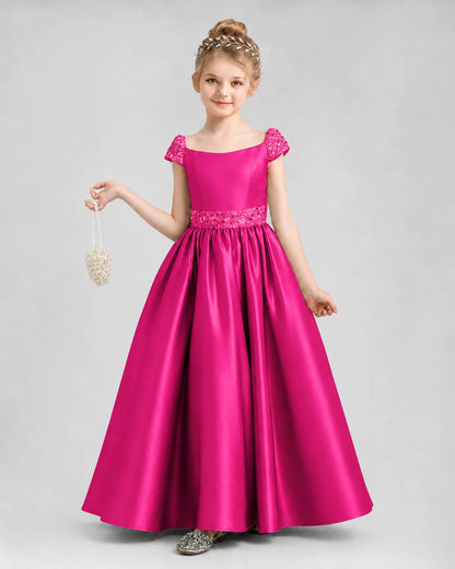 Hot Pink Satin Ball Gown Pageant Dresses Front View