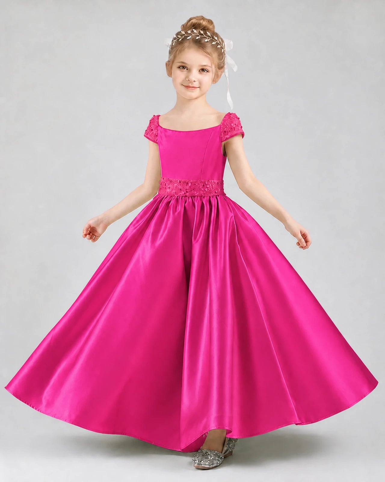 Hot pink satin A-line pageant dress