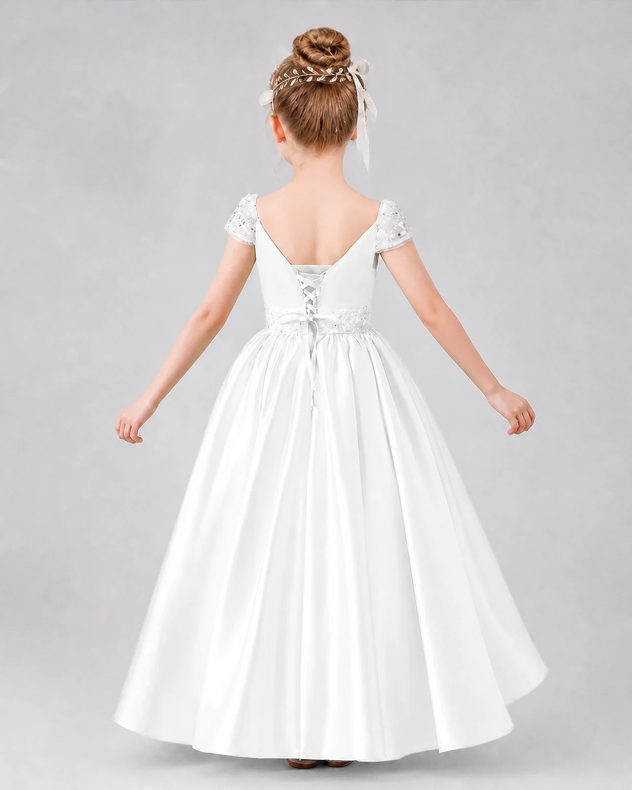 Ivory Satin A-Line Pageant Dress Back View
