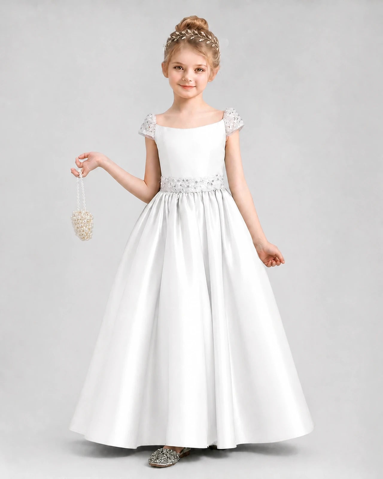 Ivory Satin A-Line Pageant Dresses Front View