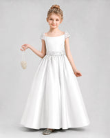 Ivory Satin A-Line Pageant Dresses Front View