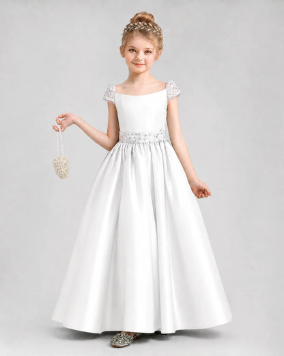 Ivory Satin A-Line Pageant Dresses Front View