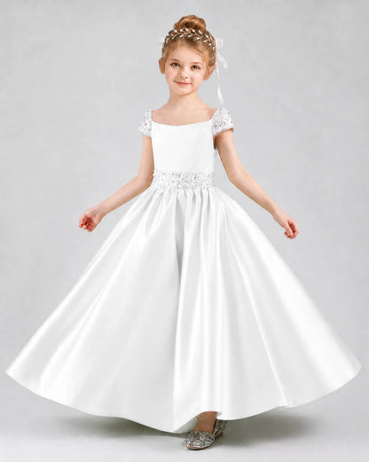 Ivory Satin A-Line Pageant Dress Front View