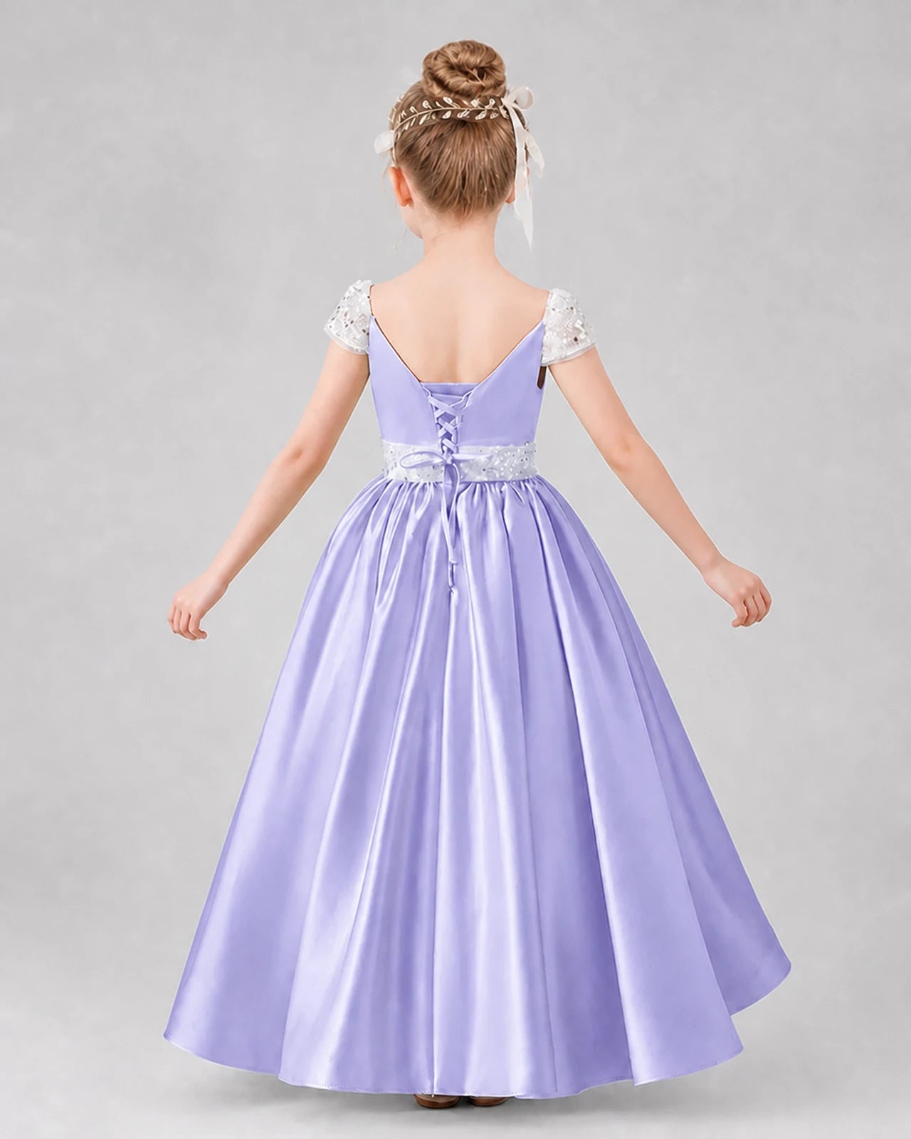 Lavender Satin A-Line Pageant Dress Back View