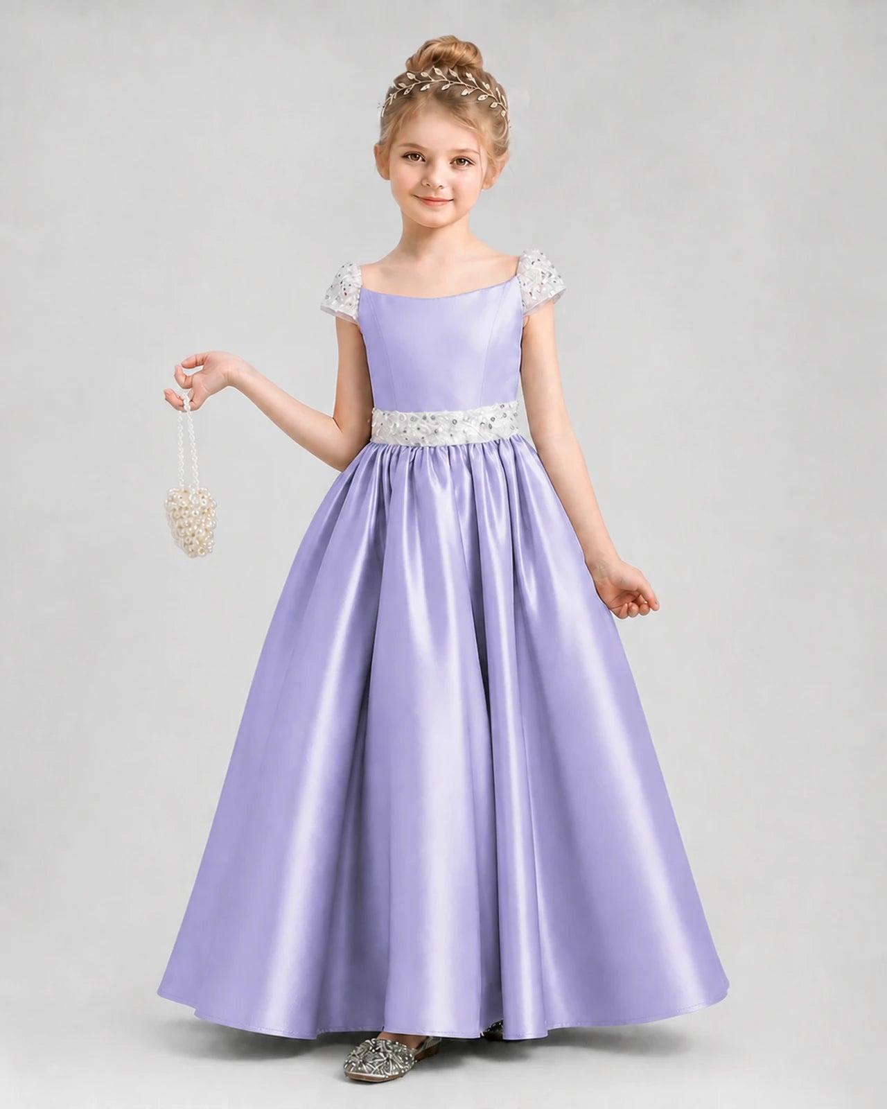 Lavender Satin A-Line Pageant Dresses Front View