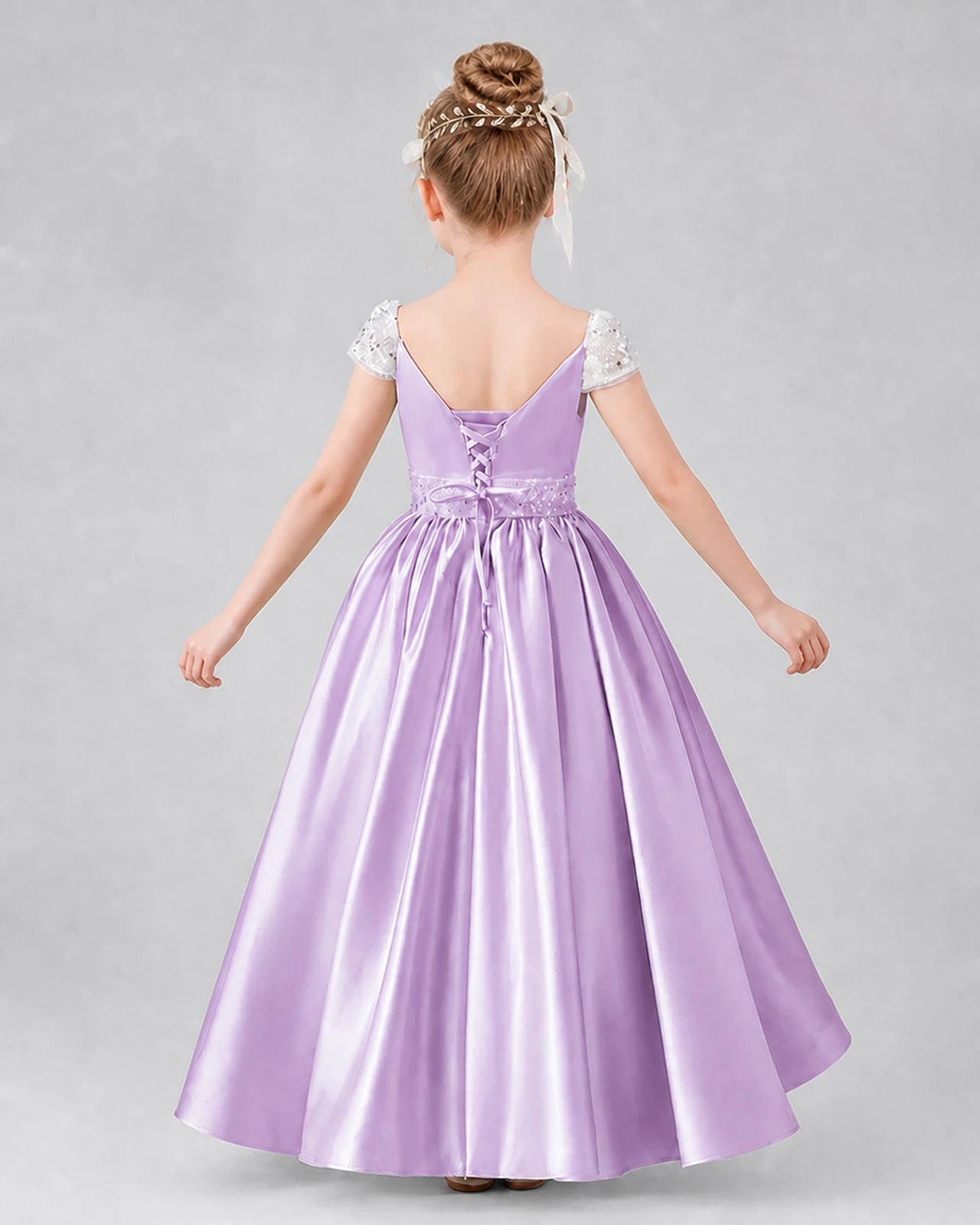 Lilac Satin V-Back Ball Gown Pageant Dresses Back View