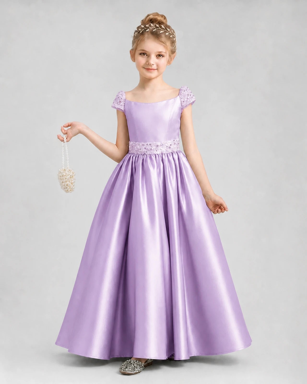Lilac Satin A-Line Pageant Dress Front View
