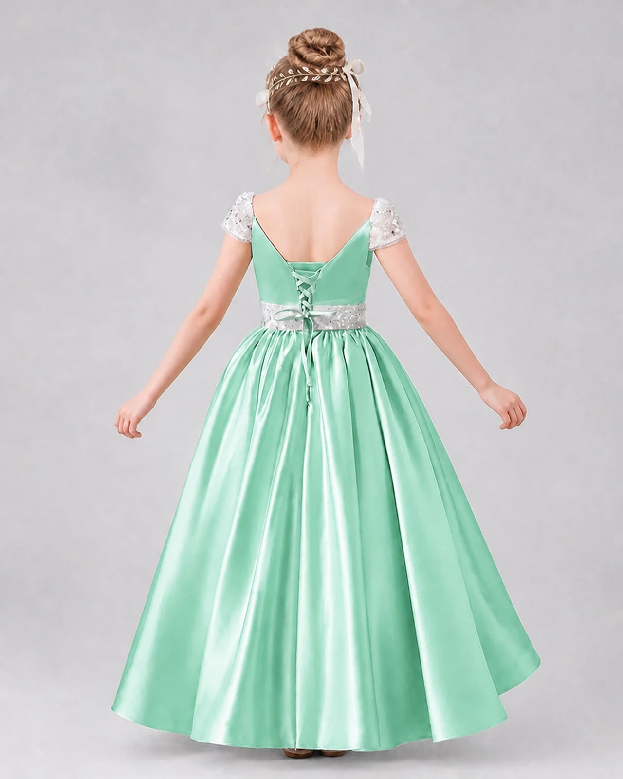 Mint Green Satin A-Line Pageant Dress Back View