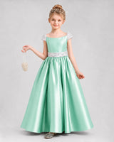 Mint Green Satin A-Line Pageant Dress Front View
