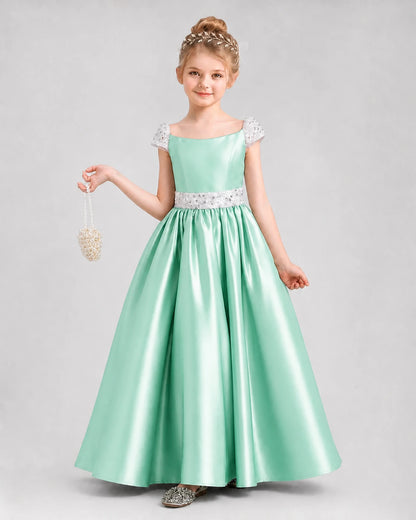 Mint Green Satin A-Line Pageant Dress Front View