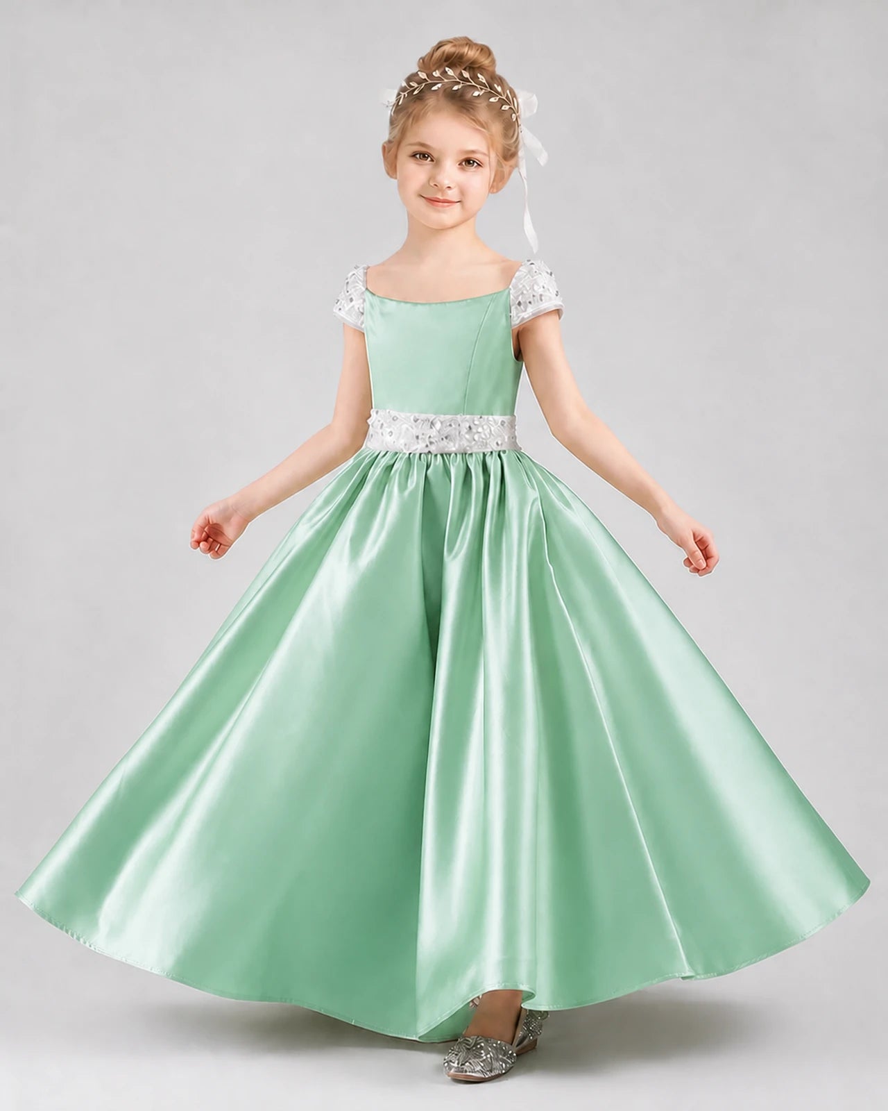 Mint Green Satin A-Line Pageant Dresses