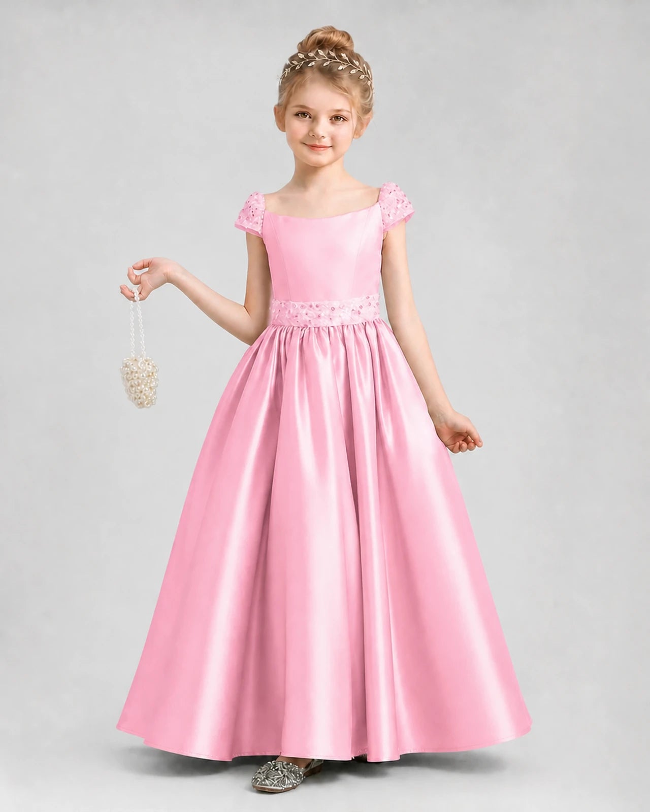 Pink Satin A-Line Pageant Dresses Front View