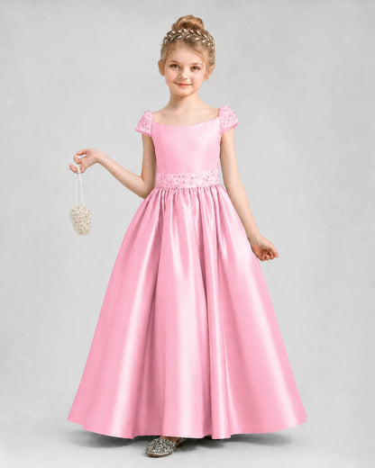 Pink Satin A-Line Pageant Dresses Front View