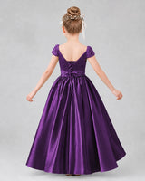Purple Satin A-Line Pageant Dresses Back View
