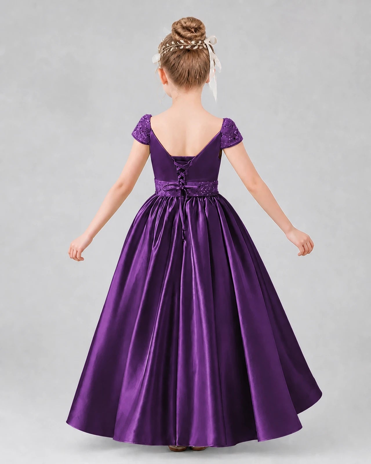Purple Satin A-Line Pageant Dresses Back View
