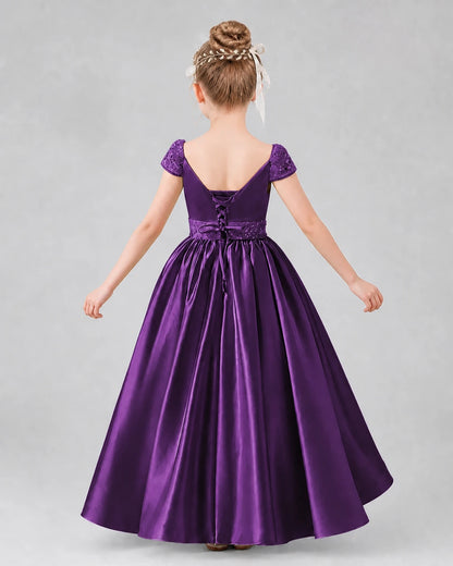 Purple Satin A-Line Pageant Dresses Back View