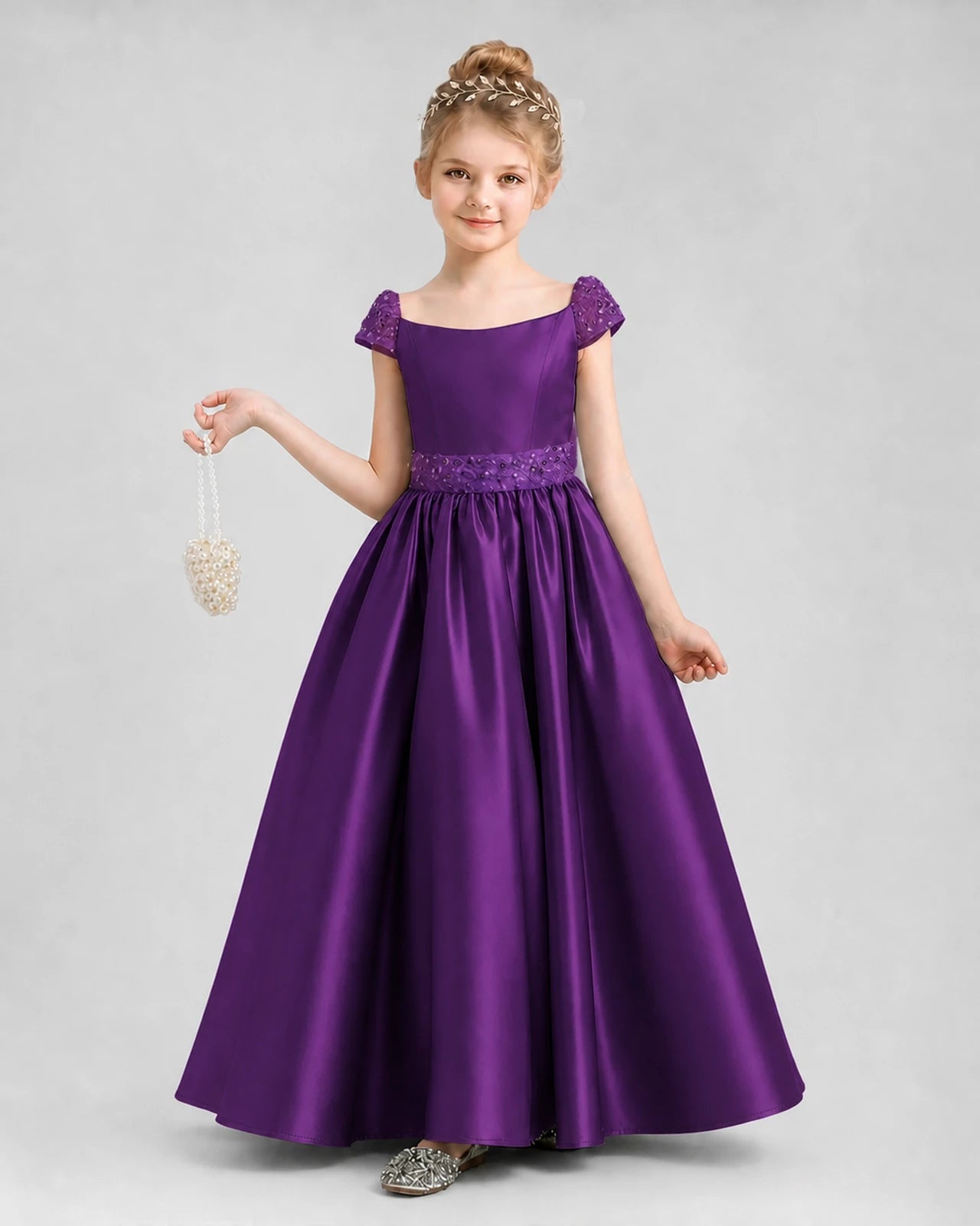 Purple Satin A-Line Pageant Dress Front View