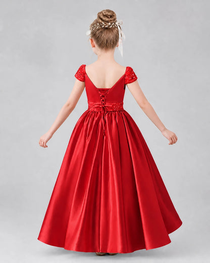 Red Satin A-Line Pageant Dresses Back View