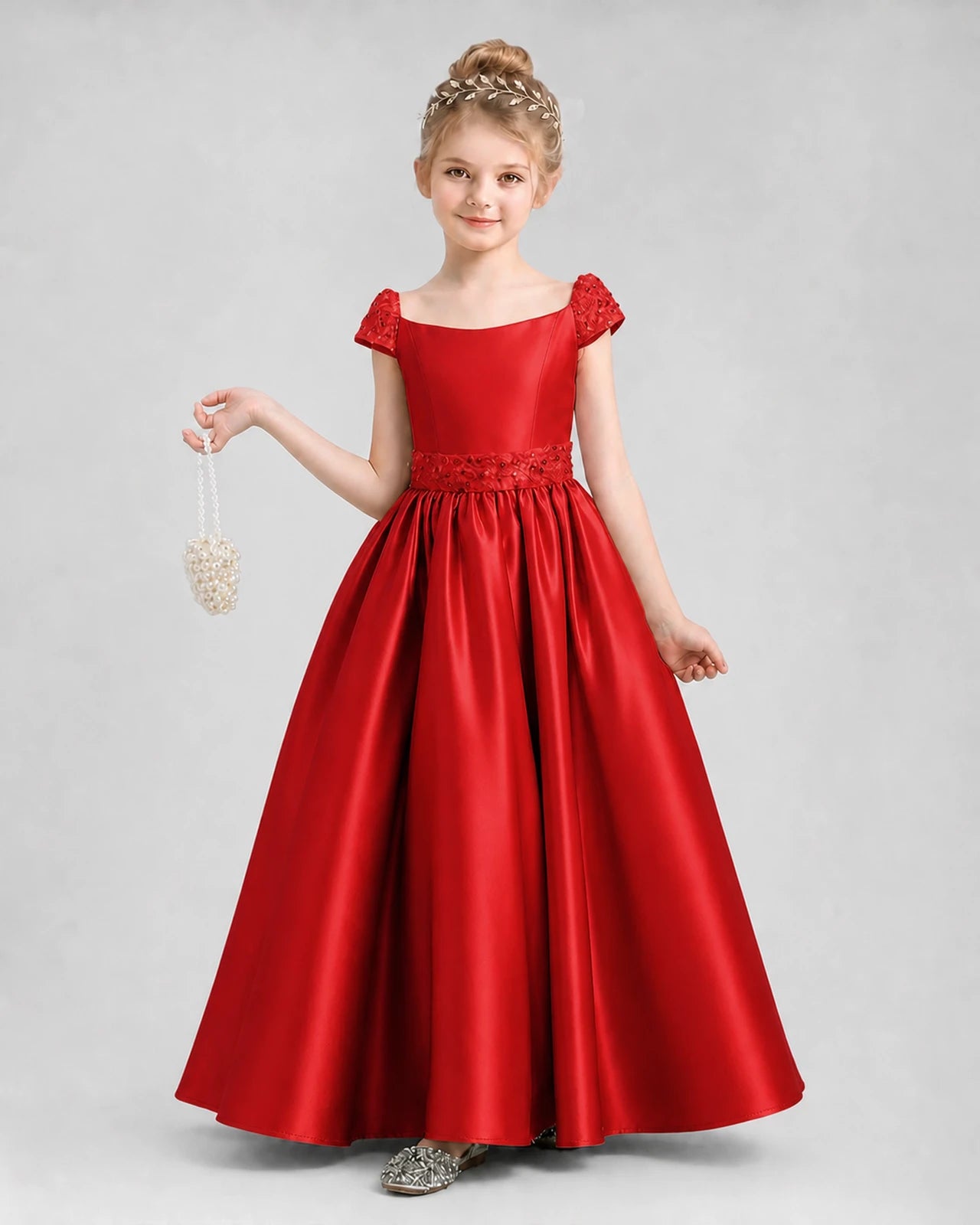 Red Satin A-Line Pageant Dresses Front View
