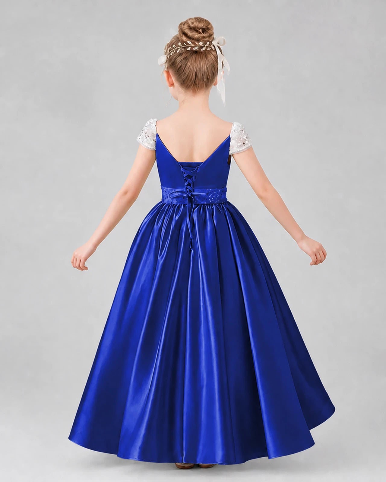 Royal Blue Satin A-Line Pageant Dress Back View