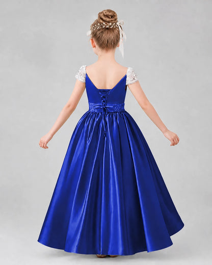 Royal Blue Satin A-Line Pageant Dress Back View