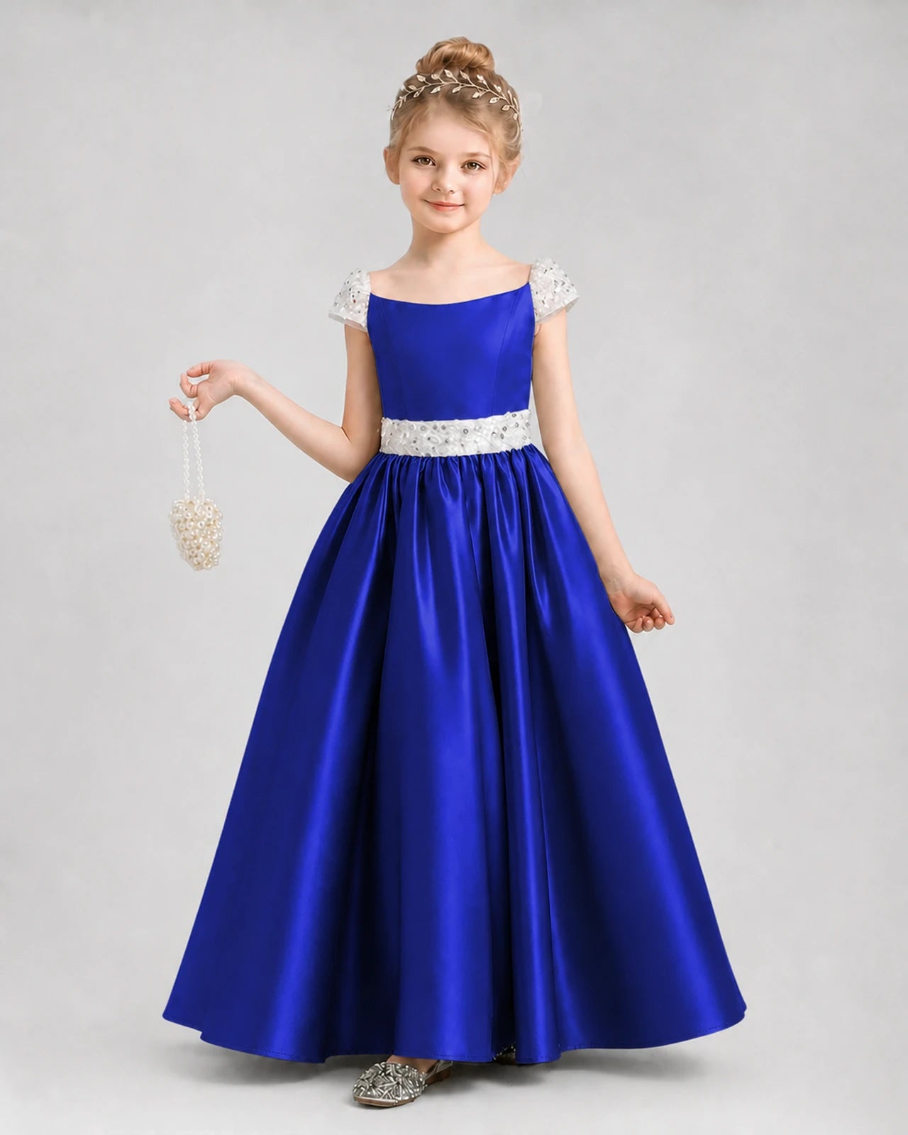 Royal Blue Satin A-Line Pageant Dress Front View