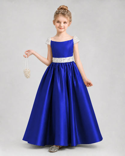 Royal Blue Satin A-Line Pageant Dress Front View