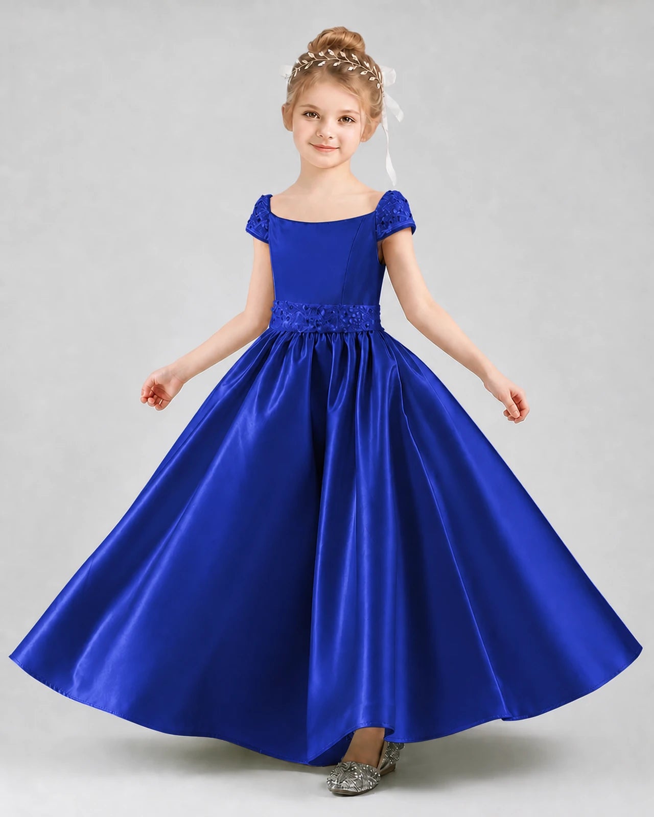 Royal Blue Satin A-Line Pageant Dress
