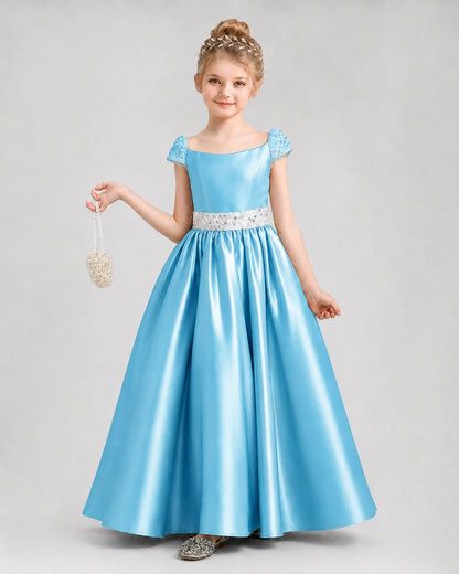 Sky Blue Satin A-Line Pageant Dresses Front View