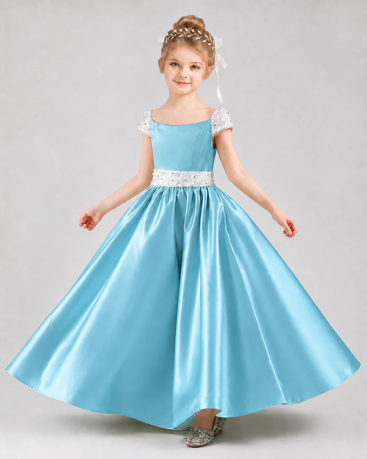 Sky Blue Satin A-line Pageant Dress