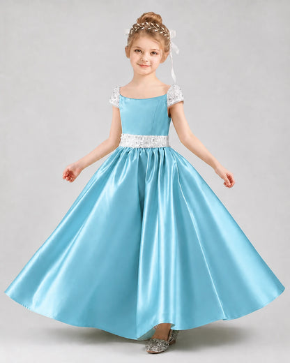 Sky Blue Satin A-line Pageant Dress