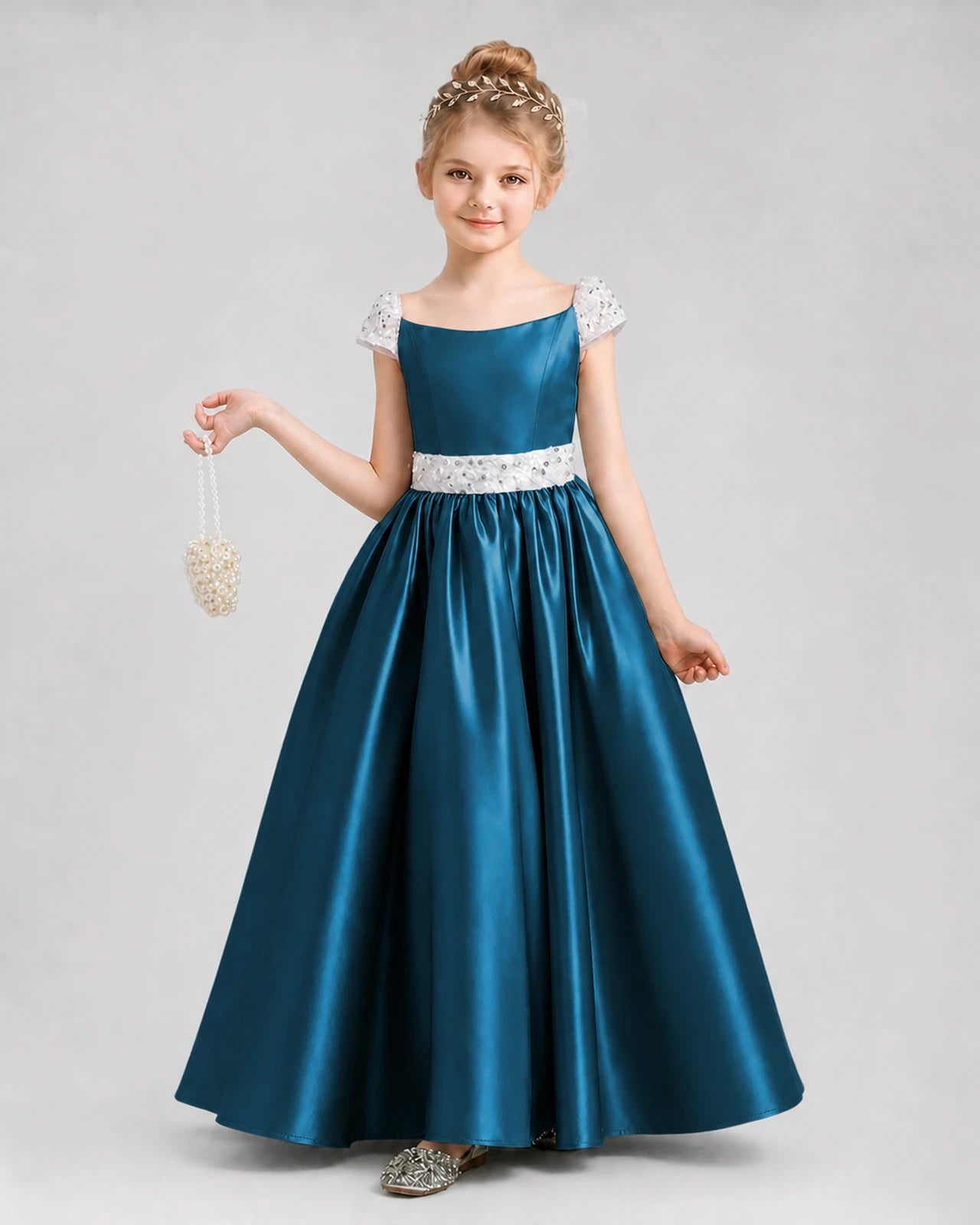 Teal Satin A-Line Pageant Dresses Front View