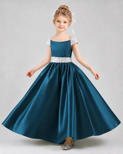 Teal Satin Ball Gown Pageant Dresses