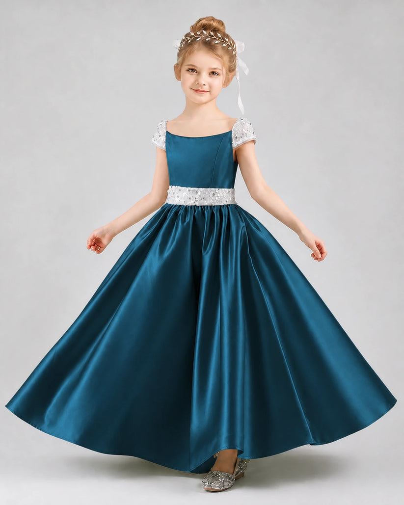 Teal Satin Ball Gown Pageant Dresses