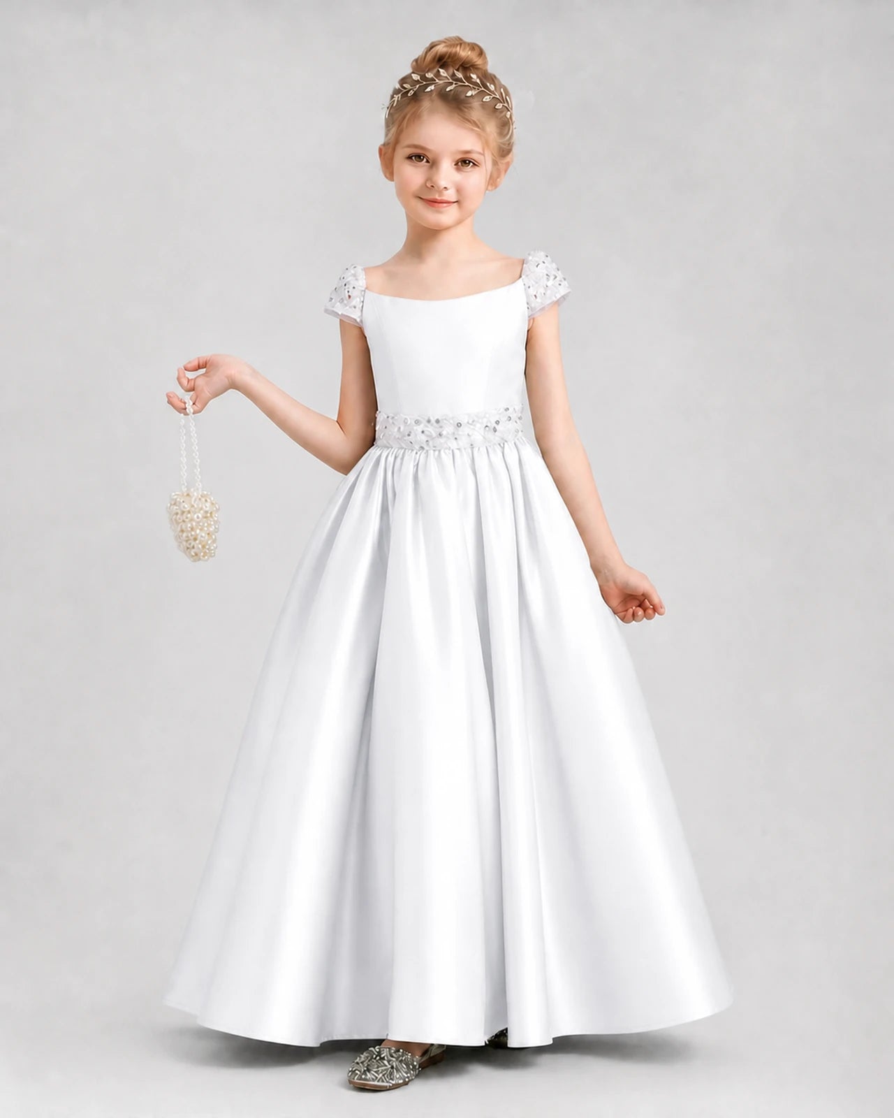 White Satin A-Line Pageant Dresses Front View