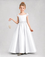 White Satin A-Line Pageant Dresses Front View