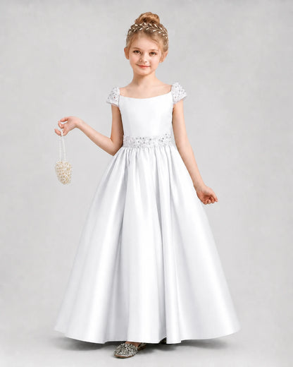 White Satin A-Line Pageant Dresses Front View