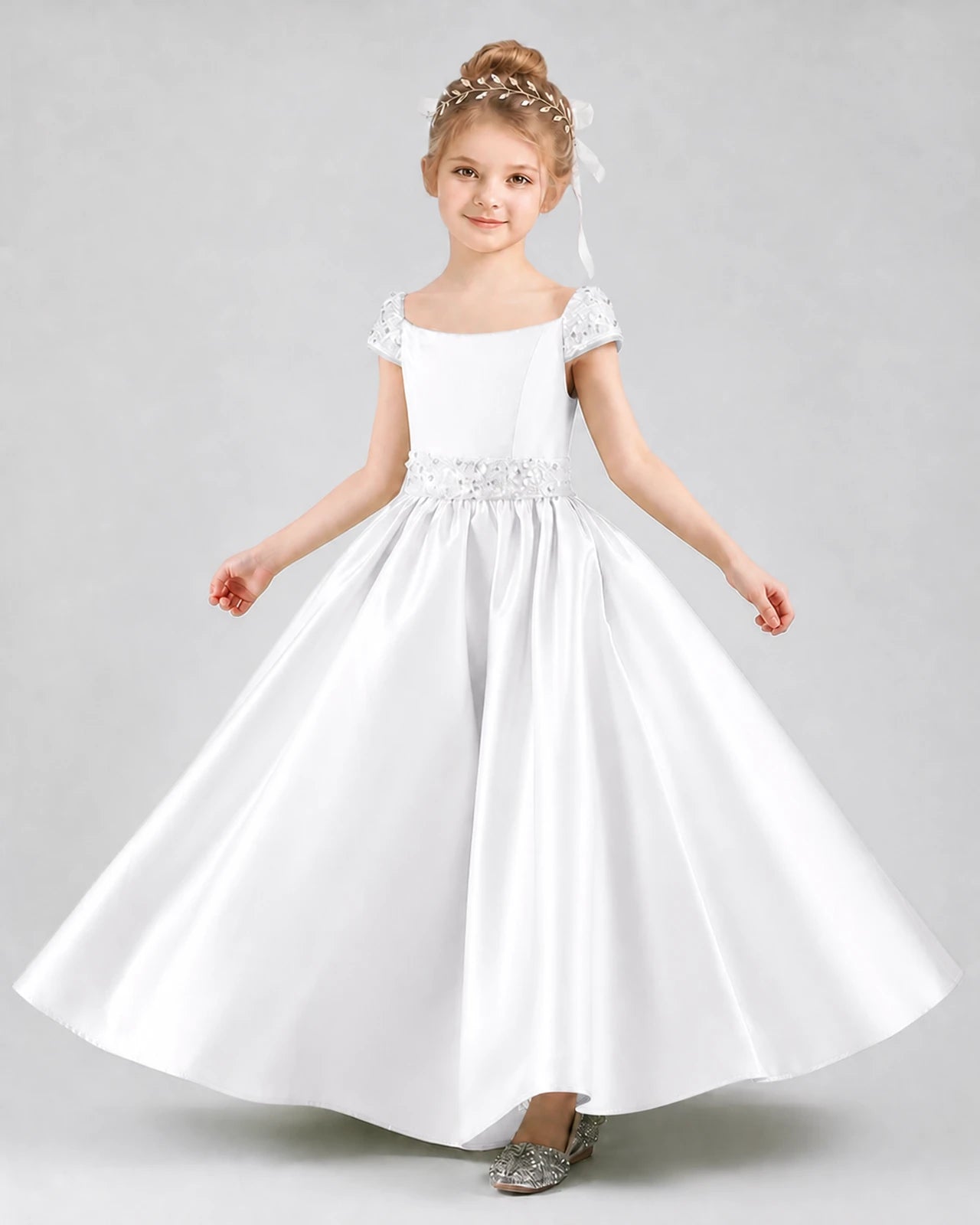 White Satin A-Line Pageant Dresses