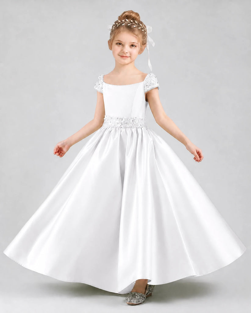 White Satin A-Line Pageant Dresses