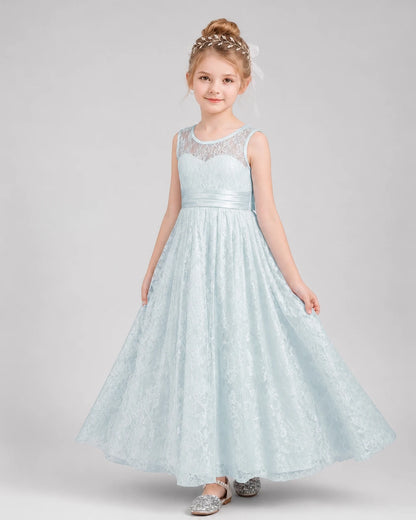 Baby Blue Lace A-Line Flower Girl Dresses Front View